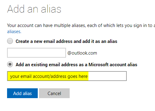 Outlook.com Add an Alias