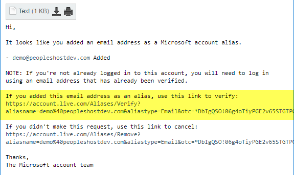 Outlook.com Verification Email