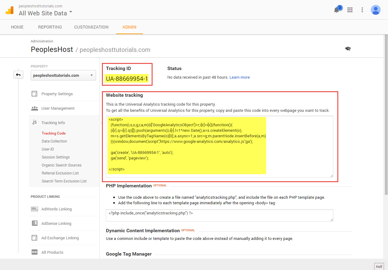 Tracking ID & Universal Analytics Tracking Code